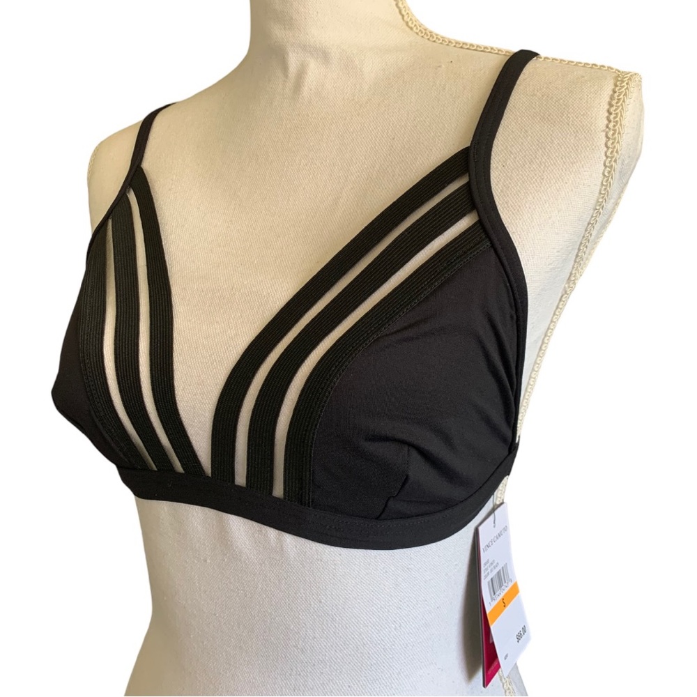 Vince Camuto Black Cruise Lines Mesh Triangle Statement Bikini Swimsuit Top - Picture 7 of 11